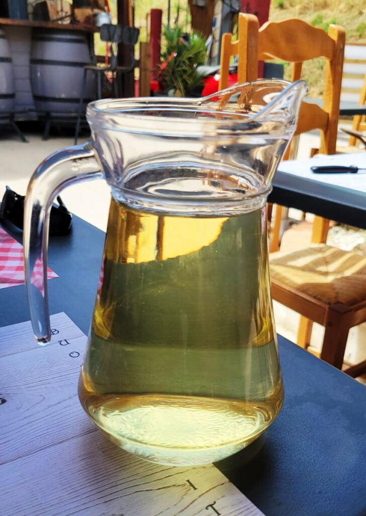 1 liter of white wine at O Ranch Restaurant was 9.5€ - photo by Brian Trimpe